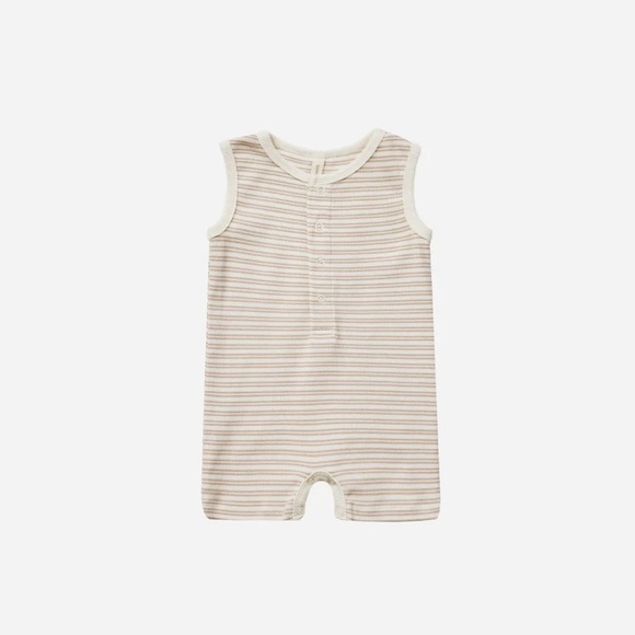 Quincy Mae Other - QUINCY MAE Ribbed Henley Romper Oat Stripe